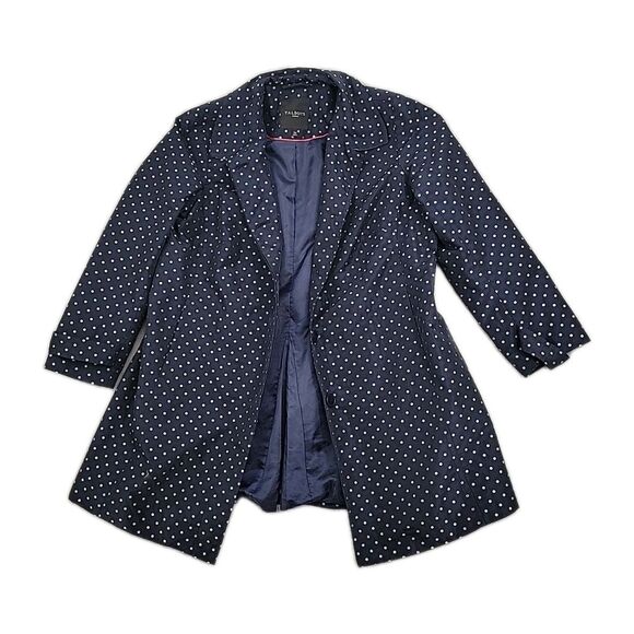 Talbots Woman Polka Dot Jacket Size 16W Navy Shiny Lined Raincoat - Picture 1 of 12